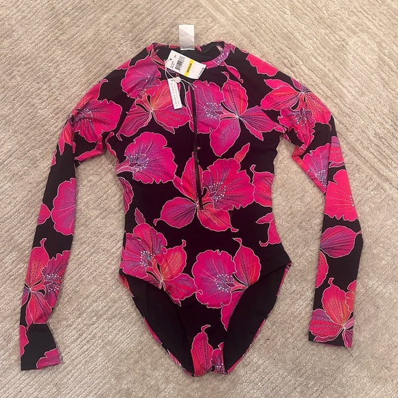 Trina Turk Fleury Floral Rashguard Paddle One Piece Long Sleeve Suit Swimsuit - Picture 3 of 8